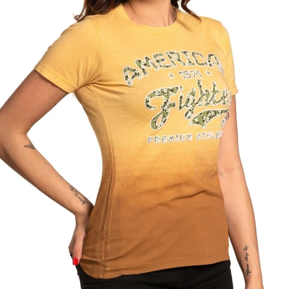 American Fighter Tops - American Fighter Dailey Gold/Brown Floral Graphic Short Sleeve Tee In XS